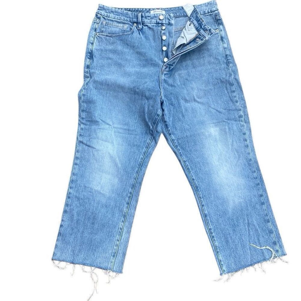 Good American Good Boy Raw Hem Crop Jeans Shadow Pockets Button Fly Size 33 - Picture 2 of 5